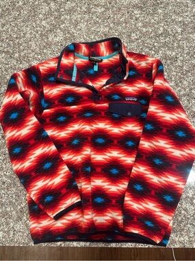 Patagonia Women’s Red and Blue Geo-Print Synchilla